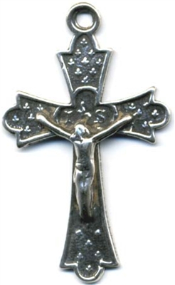 Small Fleur de Lis Crucifix 1 1/2" - Catholic religious rosary parts in authentic antique and vintage styles with amazing detail. Large collection of crucifixes, centerpieces, and heirloom medals made by hand in true bronze and .925 sterling silver.