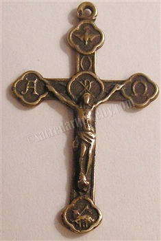 Small Crucifix  1 1/2" - Catholic religious rosary parts in authentic antique and vintage styles with amazing detail. Large collection of crucifixes, centerpieces, and heirloom medals made by hand in true bronze and .925 sterling silver.