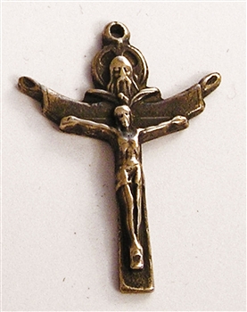 Trinity Crucifix 1 1/4" - Catholic religious medals and cross necklaces and in authentic antique and vintage styles with amazing detail. Big collection of crosses, medals and a variety of chains  in sterling silver and bronze.