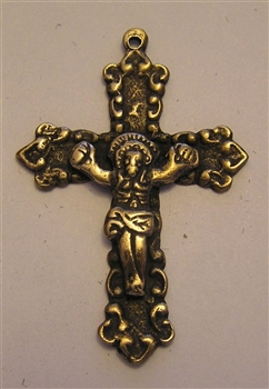 Antique Crucifix 1 3/4" - Catholic religious rosary parts in authentic antique and vintage styles with amazing detail. Large collection of crucifixes, centerpieces, and heirloom medals made by hand in true bronze and .925 sterling silver.