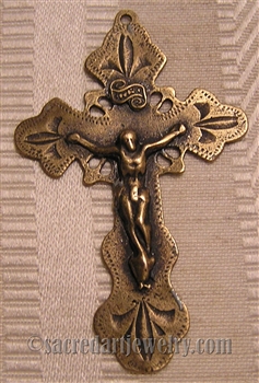 Phillipines Crucifix 2 1/4" - Catholic religious rosary parts in authentic antique and vintage styles with amazing detail. Large collection of crucifixes, centerpieces, and heirloom medals made by hand in true bronze and .925 sterling silver.