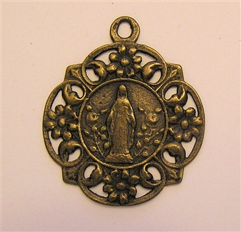 Virgin Mary Medal 1" - Catholic religious medals in authentic antique and vintage styles with amazing detail. Large collection of heirloom pieces made by hand in California, US. Available in true bronze and sterling silver.