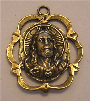 Face of Jesus Medal 1 1/4" - Catholic religious medals in authentic antique and vintage styles with amazing detail. Large collection of heirloom pieces made by hand in California, US. Available in sterling silver and true bronze.