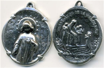 Mary as a Girl Medal 1 3/16" - Catholic religious medals in authentic antique and vintage styles with amazing detail. Large collection of heirloom pieces made by hand in California, US. Available in sterling silver and true bronze.