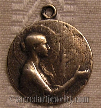 St Cecilia Medal 7/8" - Catholic religious medals in authentic antique and vintage styles with amazing detail. Large collection of heirloom pieces made by hand in California, US. Available in true bronze and sterling silver