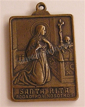 St Rita Medal 1 1/2" - Catholic religious medals in authentic antique and vintage styles with amazing detail. Large collection of heirloom pieces made by hand in California, US. Available in sterling silver