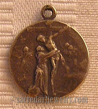 Good Peace Crucifixion Medal 3/4" - Catholic religious medals in authentic antique and vintage styles with amazing detail. Large collection of heirloom pieces made by hand in California, US. Available in true bronze and sterling silver