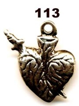 Medal Milagro, Heart With Dagger, Mexico Charm 3/4" - Catholic religious medals in authentic antique and vintage styles with amazing detail. Large collection of heirloom pieces made by hand in California, US. Available in sterling silver and true bronze.