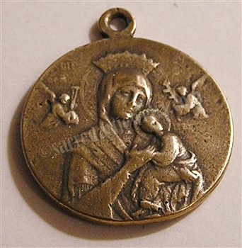 Blessed Mother Medal, Queen of Angels 1" - Catholic religious medals in authentic antique and vintage styles with amazing detail. Large collection of heirloom pieces made by hand in California, US. Available in true bronze and sterling silver