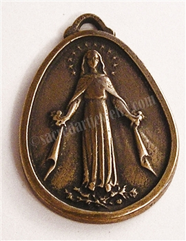 Virgin Mary Medal 1 3/8" - Catholic religious medals in authentic antique and vintage styles with amazing detail. Large collection of heirloom pieces made by hand in California, US. Available in true bronze and sterling silver
