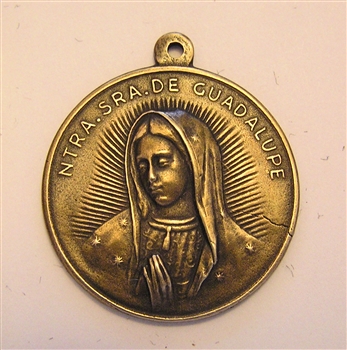 Guadalupe Medal 1 1/8" - Catholic religious medals in authentic antique and vintage styles with amazing detail. Large collection of heirloom pieces made by hand in California, US. Available in true bronze and sterling silver
