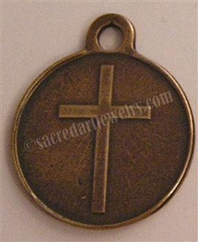 Christian Cross Charm Medal 1" - Catholic religious medals in authentic antique and vintage styles with amazing detail. Large collection of heirloom pieces made by hand in California, US. Available in true bronze and sterling silver