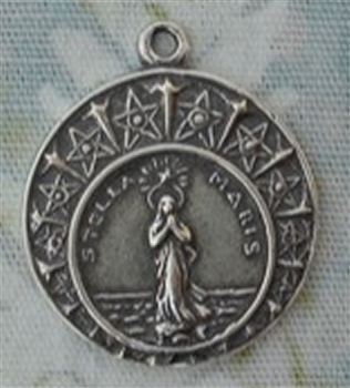 Stella Maris Medal Small 3/4" - Catholic religious medals in authentic antique and vintage styles with amazing detail. Large collection of heirloom pieces made by hand in California, US. Available in true bronze and sterling silver