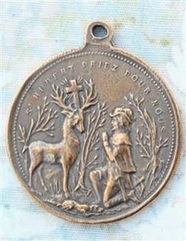 St Hubert St Anthony of Padua Medal 1 5/8" - Catholic religious medals in authentic antique and vintage styles with amazing detail. Large collection of heirloom pieces made by hand in California, US. Available in true bronze and sterling silver