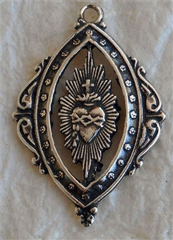 Sacred Heart Pendant 7/8" - Catholic religious medals in authentic antique and vintage styles with amazing detail. Large collection of heirloom pieces made by hand in California, US. Available in true bronze and sterling silver