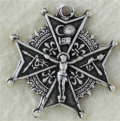 Byzantine Templar Crucifix 3/4" - Catholic religious medals in authentic antique and vintage styles with amazing detail. Large collection of heirloom pieces made by hand in California, US. Available in true bronze and sterling silver