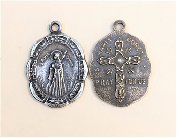 Maria Goretti/Cross, Pray for Us 2 sided 7/8 - Catholic religious medals in authentic antique and vintage styles with amazing detail. Large collection of heirloom pieces made by hand in California, US. Available