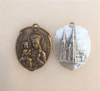 St. Anne of Beaupre with Infant, Jesus 1 1/8 - Catholic religious medals in authentic antique and vintage styles with amazing detail. Large collection of heirloom pieces made by hand in California, US. Available in sterling silver and true bronze