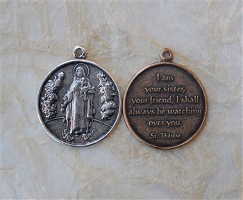 Sister Theresa of the Little Flower/I shall always watch over you - Catholic religious medals in authentic antique and vintage styles with amazing detail. Large collection of heirloom pieces made by hand in California, US. Available in sterling silver