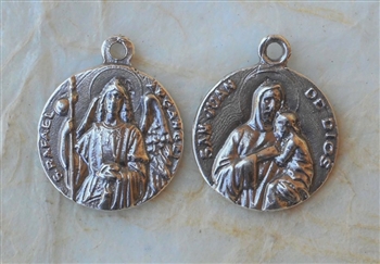 St. Raphael, ArchAngel / Saint John and young Jesus Spain 3/4 - Catholic religious medals in authentic antique and vintage styles with amazing detail. Large collection of heirloom pieces made by hand in California, US. Available