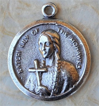 St. Kateri Tekakwitha, Saint Tekawitha, Lily of the Mohawks, Medal 7/8" - Catholic religious medals in authentic antique and vintage styles with amazing detail. Large collection of heirloom pieces made by hand in California, US. Available in sterling sil
