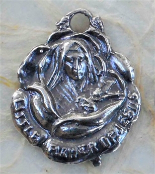 Little Flower of Jesus with Roses/ St. Pius X Medal 1" - Catholic religious medals in authentic antique and vintage styles with amazing detail. Large collection of heirloom pieces made by hand in California, US. Available in true bronze and sterling silve