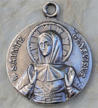 St. Genevieve, Patron of Paris and Disasters/PEACE Medal 7/8" - Catholic religious medals in authentic antique and vintage styles with amazing detail. Large collection of heirloom pieces made by hand in California, US. Available in sterling silver and tru