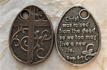 Cross with Vine/ Rom.6.4 Resurrection Medal 1 1/8" - Catholic religious medals in authentic antique and vintage styles with amazing detail. Large collection of heirloom pieces made by hand in California, US. Available in true bronze and sterling silver.