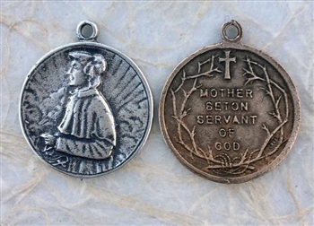 Mother Elizabeth Ann Seton/Servant of God, Crown of Thorns - Catholic religious medals in authentic antique and vintage styles with amazing detail. Large collection of heirloom pieces made by hand in California, US. Available in sterling silver and true b