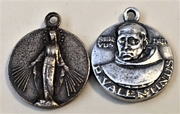 St. Valentine & Immaculate Mary Medal 5/8" - Patron of Motherhood and Fertility - Catholic religious medals in authentic antique and vintage styles with amazing detail. Large collection of heirloom pieces made by hand in California, US.