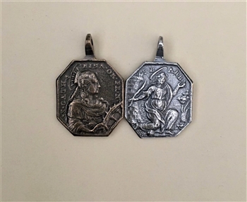 St. Catherine Of Alexandria/St. Barbara, Patroness Of Teachers And Students, French Colonial, 1 1/4" Medal - Catholic religious medals in authentic antique and vintage styles with amazing detail. Large collection of heirloom pieces made by hand in Califo