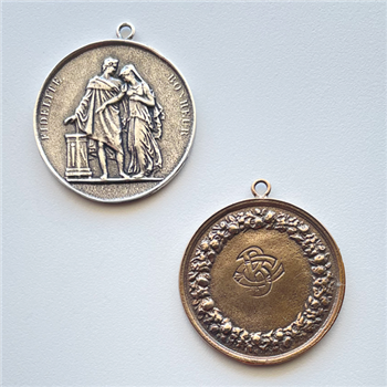 Marriage Fidelity, 1-3/8 - Catholic religious medals in authentic antique and vintage styles with amazing detail. Large collection of heirloom pieces made by hand in California, US. Available in true bronze and sterling silver.