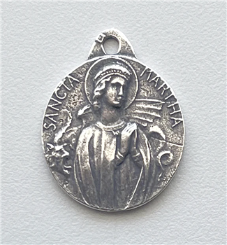 Courageous St. Martha and the Dragon 3/4" Medal of Faith - Catholic religious medals in authentic antique and vintage styles with amazing detail. Large collection of heirloom pieces made by hand in California, US. Available in sterling silver and true br