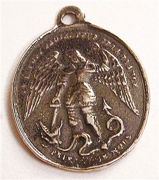 Saint Michael Medal 1" - Catholic religious medals in authentic antique and vintage styles with amazing detail. Large collection of heirloom pieces made by hand in California, US. Available in sterling silver and true bronze