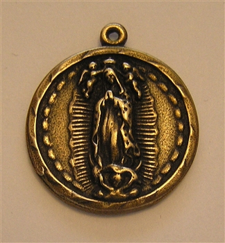 Guadalupe Medal 1 1/8" - Catholic Our Lady of Guadalupe medals in authentic antique and vintage styles with amazing detail. Large collection of heirloom pieces made by hand in California, US. Available in true bronze and sterling silver.