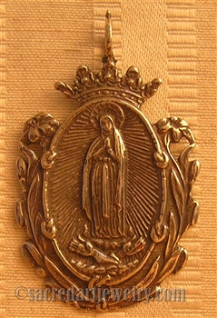 Our Lady of Guadalupe Medal 2 1/4" - Catholic religious medals in authentic antique and vintage styles with amazing detail. Large collection of heirloom pieces made by hand in California, US. Available in true bronze and sterling silver.
