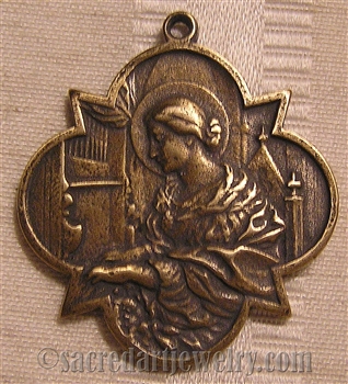 Saint Cecilia Medal 1 1/2" - Catholic religious medals in authentic antique and vintage styles with amazing detail. Large collection of heirloom pieces made by hand in California, US. Available in sterling silver and true bronze