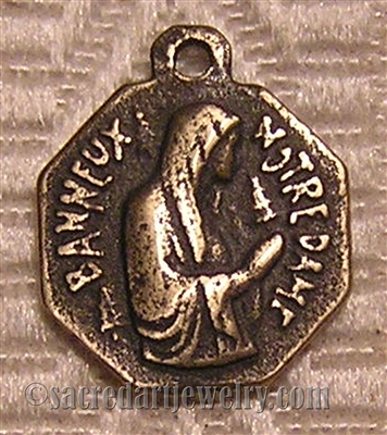 Souvenir of Notre Dame Medal 5/8" - Catholic religious medals in authentic antique and vintage styles with amazing detail. Large collection of heirloom pieces made by hand in California, US. Available in true bronze and sterling silver.