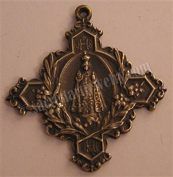 Infant of Prague Medallion 2" - Catholic religious medals in authentic antique and vintage styles with amazing detail. Large collection of heirloom pieces made by hand in California, US. Available in true bronze and sterling silver.
