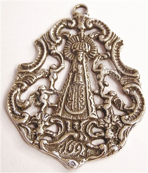 Virgin Mary Medal Antique 2" - Catholic religious medals in authentic antique and vintage styles with amazing detail. Large collection of heirloom pieces made by hand in California, US. Available in true bronze and sterling silver.