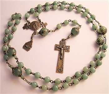 Antique Irish Rosary with Irish Penal crucifix and gemstone rosary beads, Green Aventurine, Handmade - Catholic religious bronze medals in authentic antique and vintage styles with amazing detail. Large collection of heirloom pieces made by hand in the US