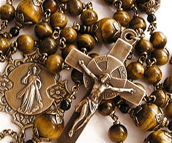 Divine Mercy Rosary - Handmade in Bronze with Tiger Eye Gemstone Beads