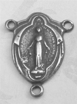 Miraculous Medal White Bronze Rosary Center 7/8"