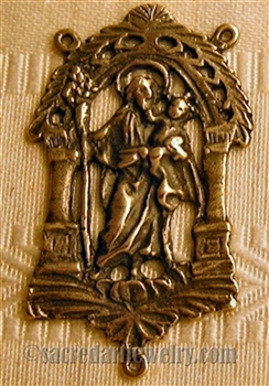 St Joseph White Bronze Rosary Center 1 7/8"