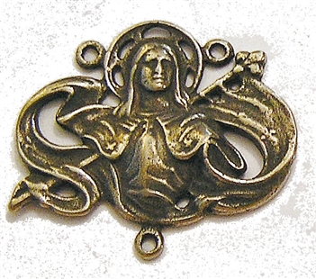 White Bronze Joan of Arc Rosary Center 1"