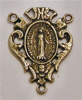 Miraculous Medal White Bronze Rosary Center 1"