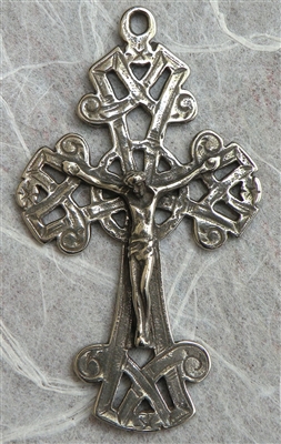 Antique Celtic White Bronze Crucifix 2 3/8"
