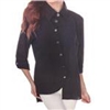 LINDI Solid Black Packable Stretch Button Front Collared Tunic Top