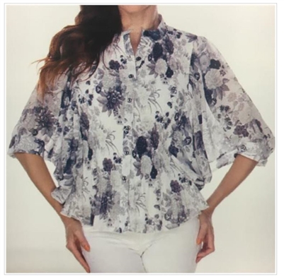 LINDI Black And White Floral Print Stretch Top