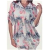 LINDI Pink and White Floral Print Button Front Collared Tunic Top